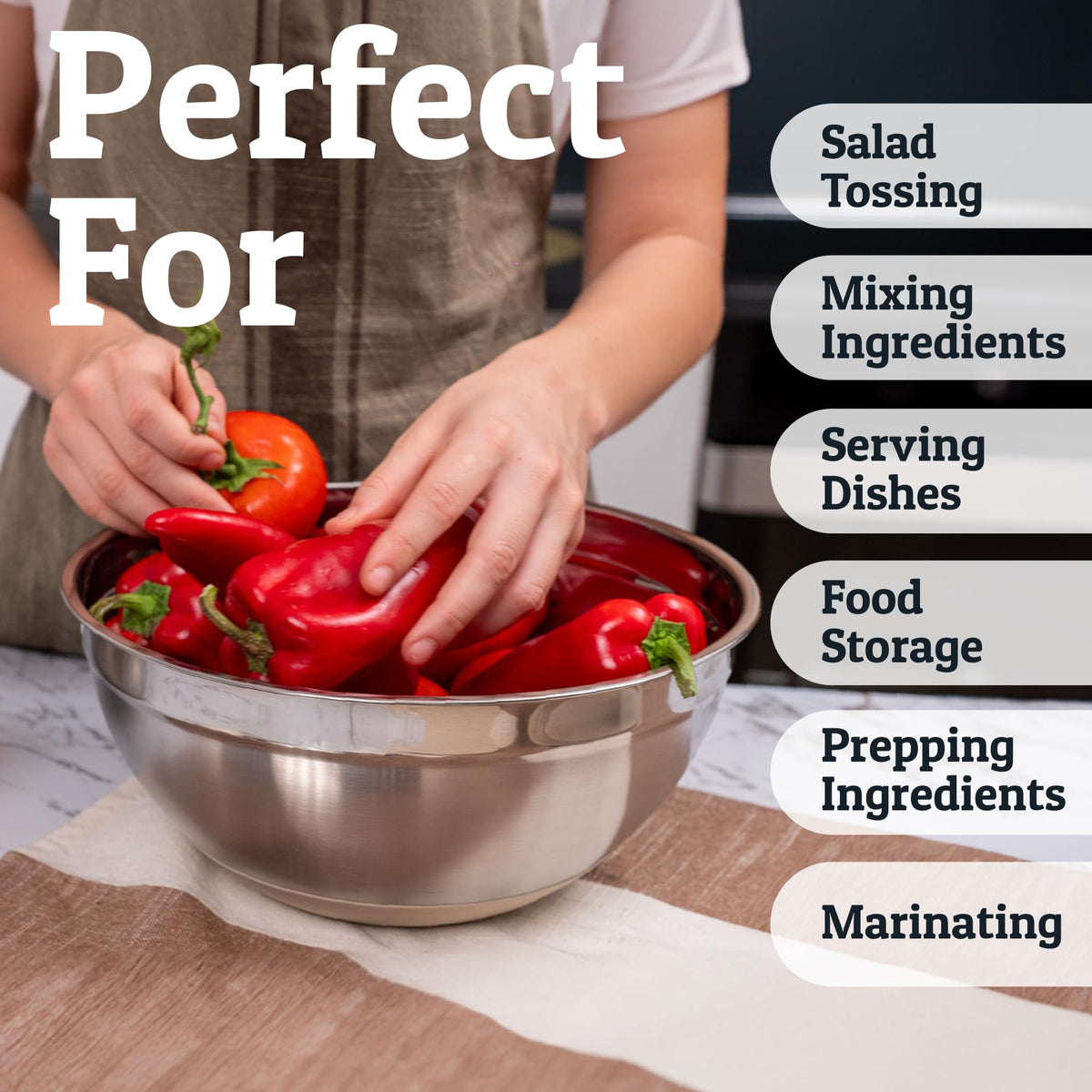 Airtight lids seal in freshness for make-ahead meals.