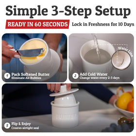 Priority Chef butter crock closeup highlights glossy ceramic finish for stylish storage.