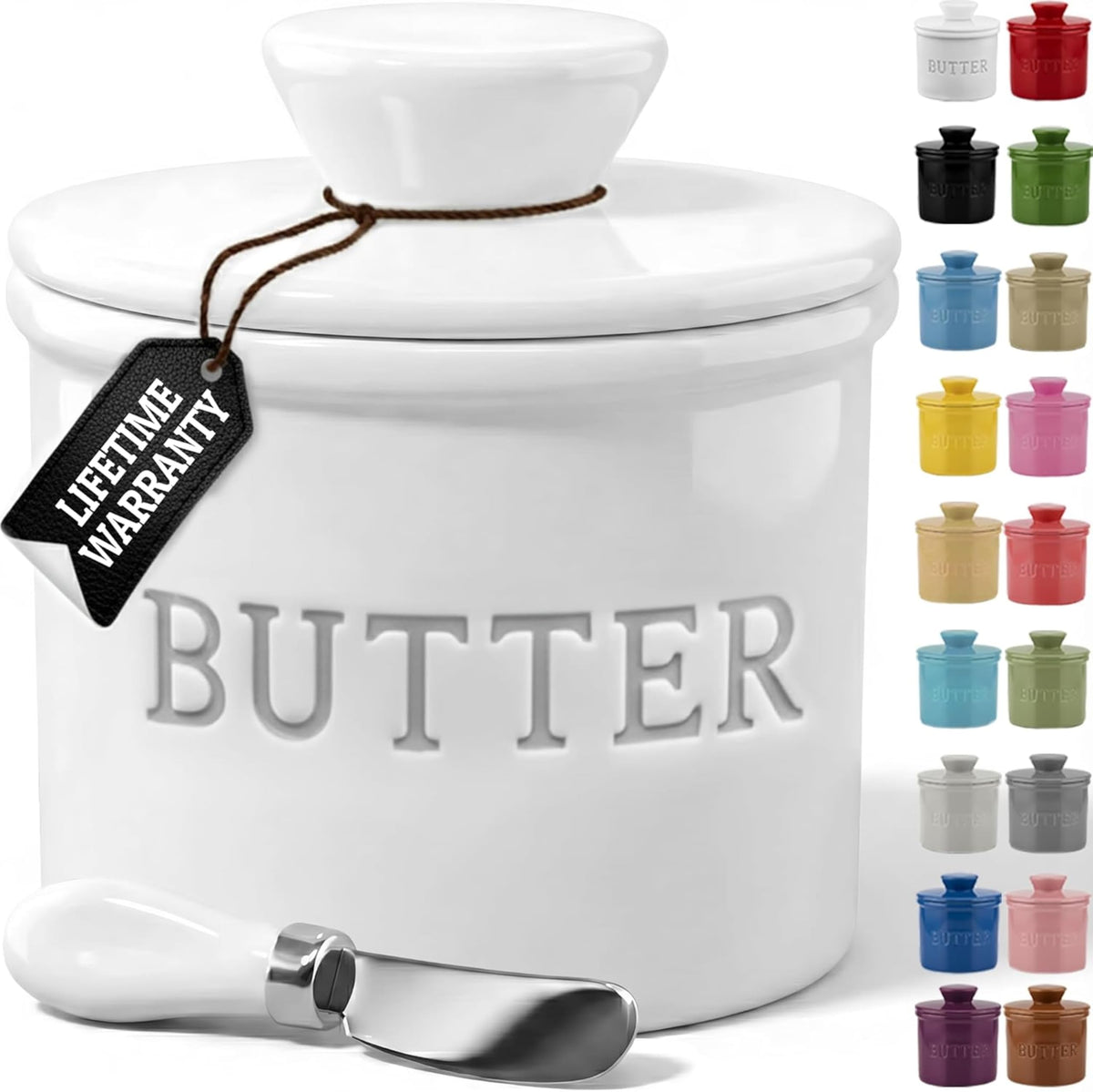 Priority Chef butter crock with lid water line shows on-counter freshness for easy, spreadable butter.