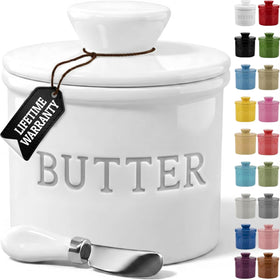 Priority Chef butter crock with lid water line shows on-counter freshness for easy, spreadable butter.