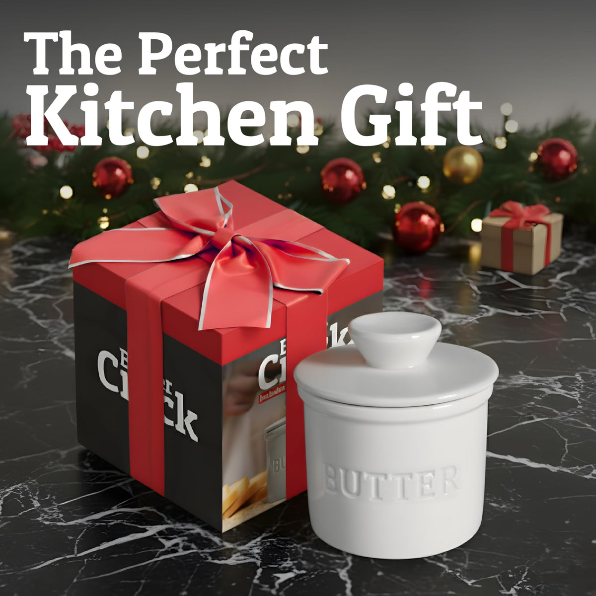 Priority Chef butter crock preserves unsalted butter softness on the counter.