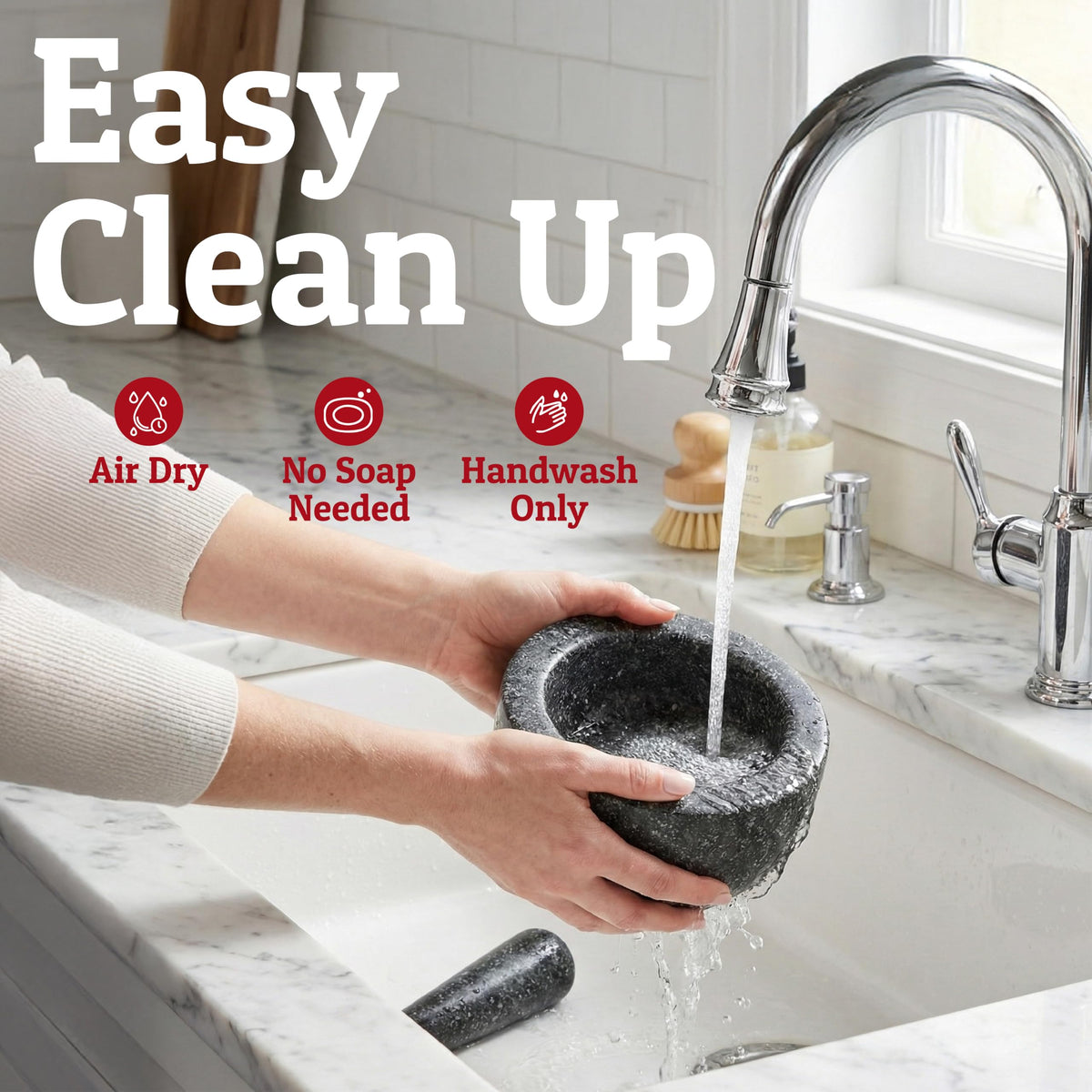 Priority Chef elegant black granite bowl adds style to kitchen countertops.