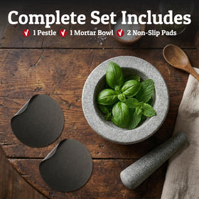 Priority Chef granite molcajete on display as an elegant kitchen piece.