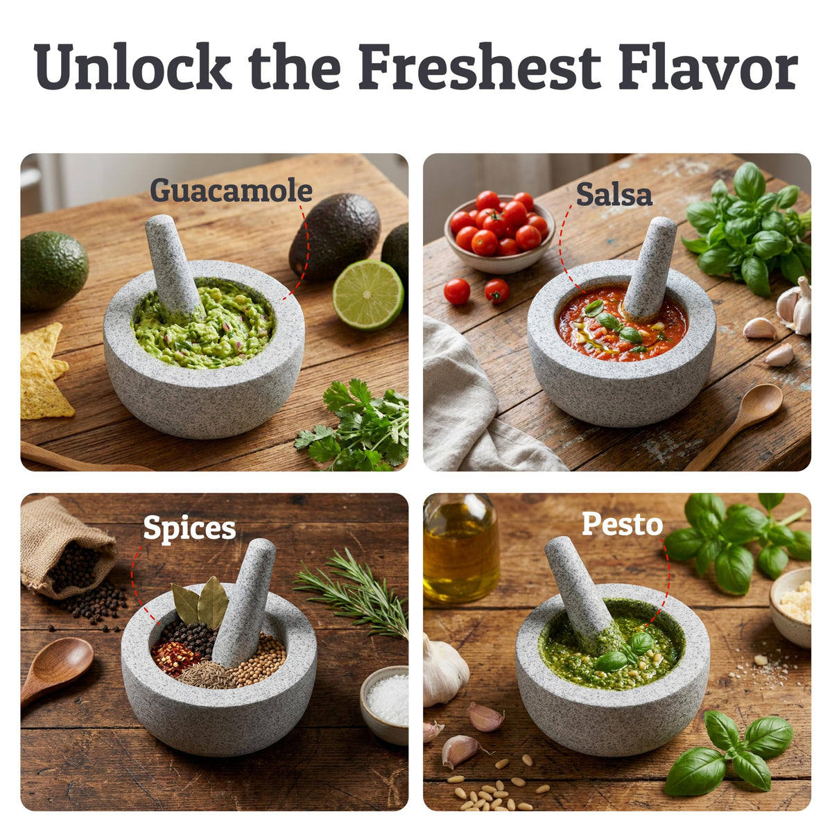 Priority Chef guacamole prep in action using the mortar and pestle.