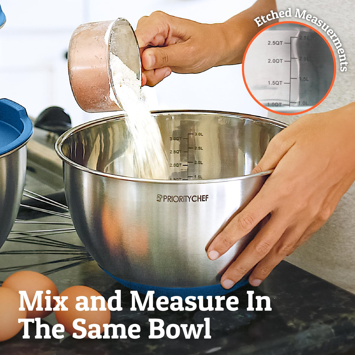 Priority Chef large-capacity bowls handle big batches with comfortable stability.