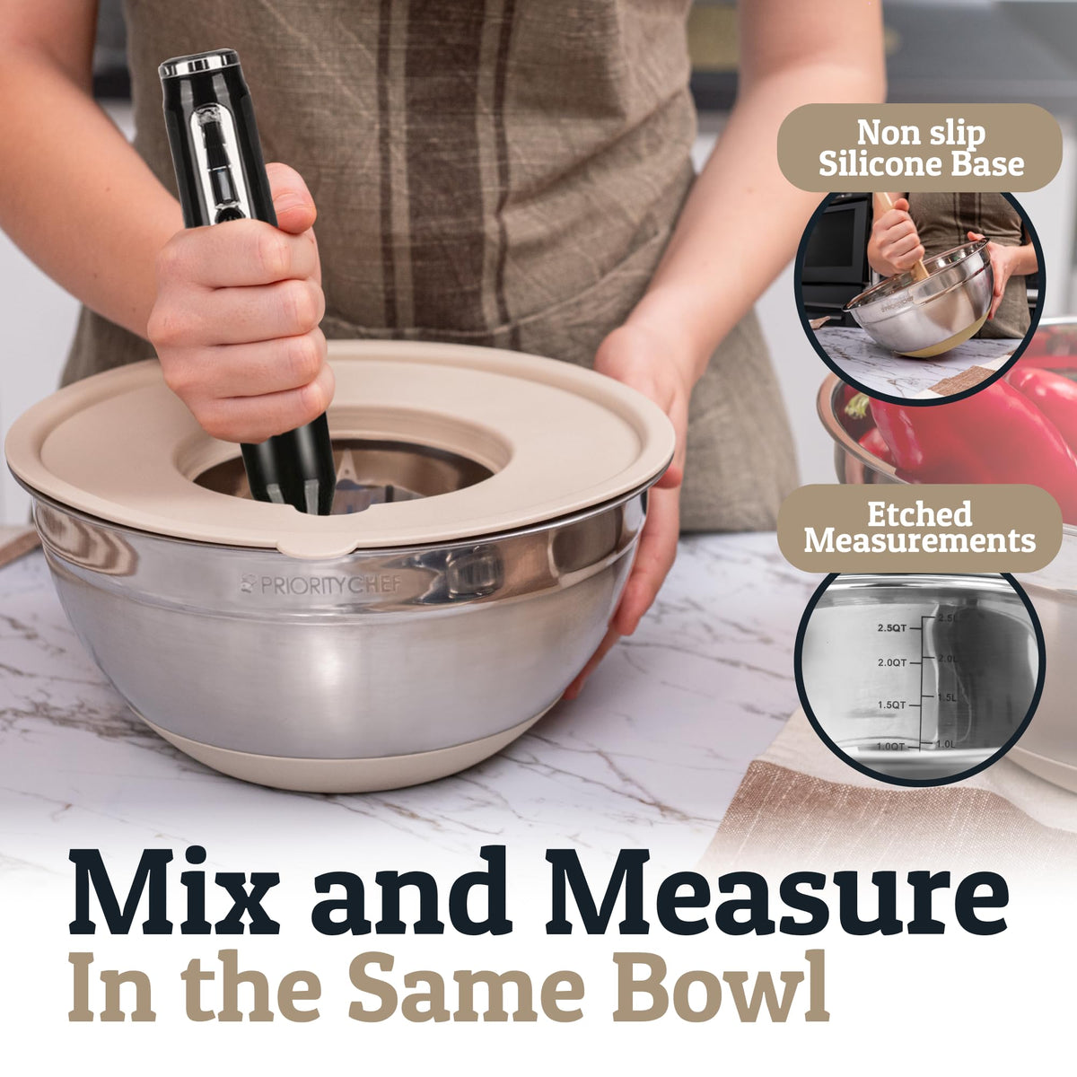 Priority Chef bowls with non-slip silicone bases stay stable during prep.