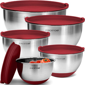 Priority Chef premium mixing bowls with lids set on counter for organized prep