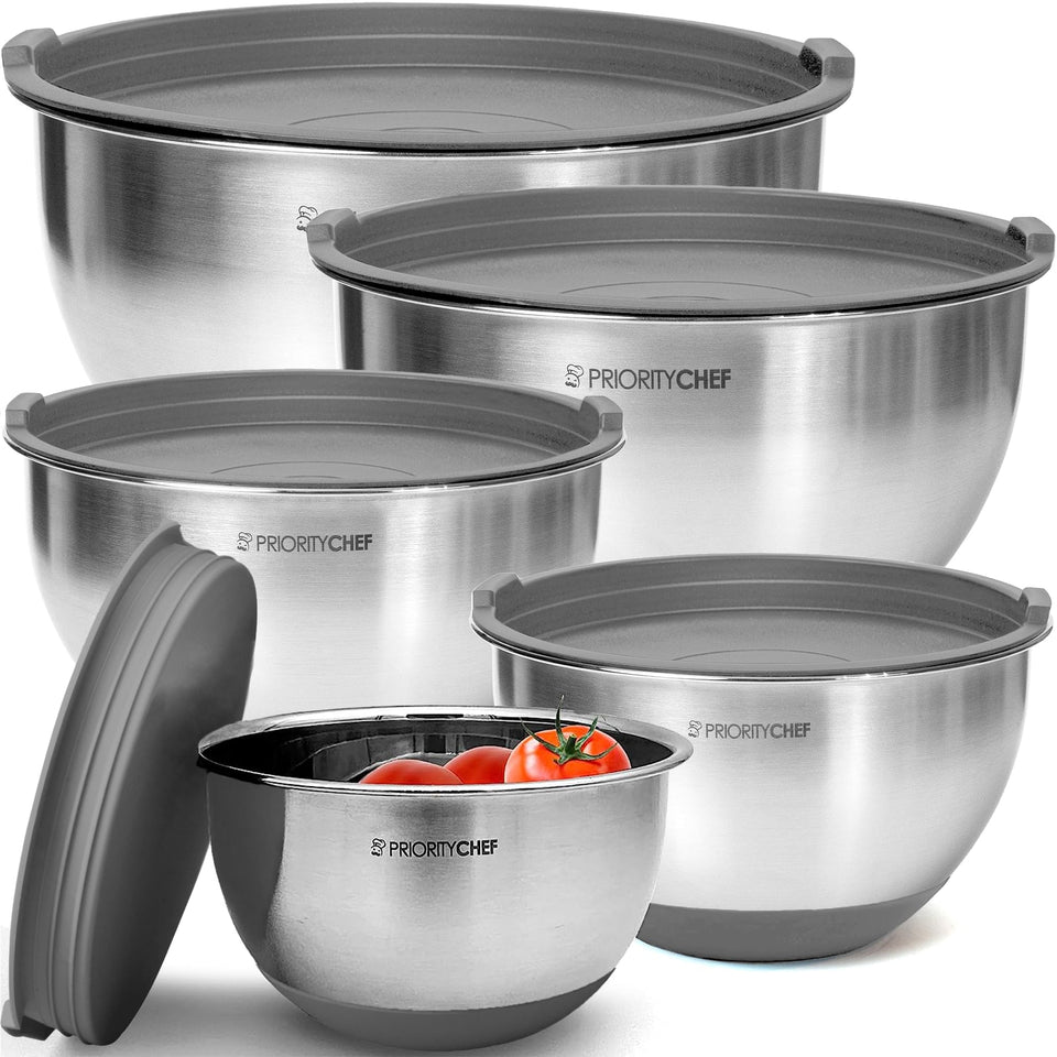Priority Chef premium mixing bowls set with lids for organized prep.