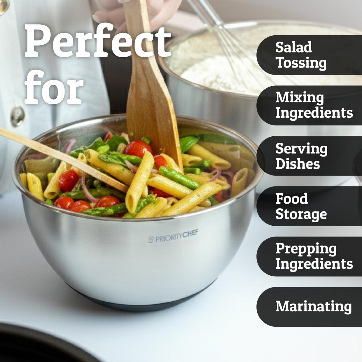 Priority Chef rust-resistant stainless steel for long-lasting use.