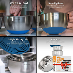 Priority Chef stainless steel bowls with non-slip base prevent slips during mixing.