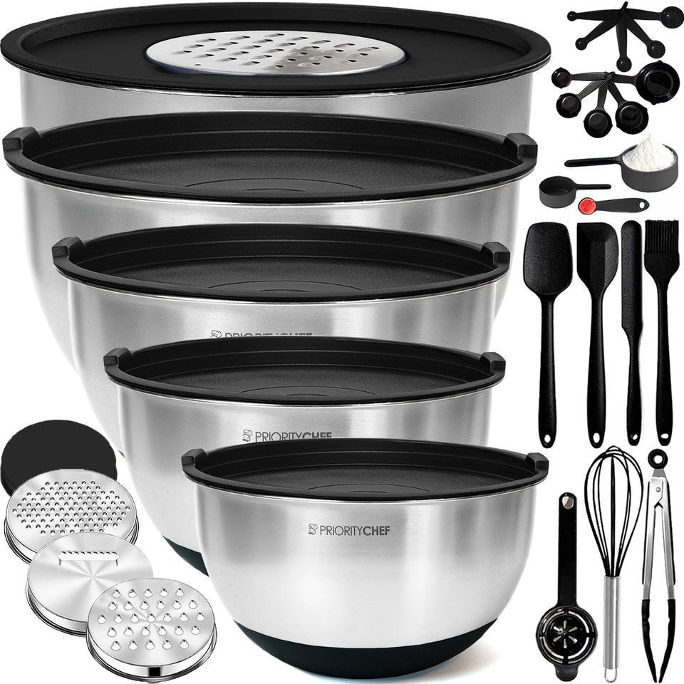 Priority Chef stainless steel mixing bowls with nesting design for daily prep.