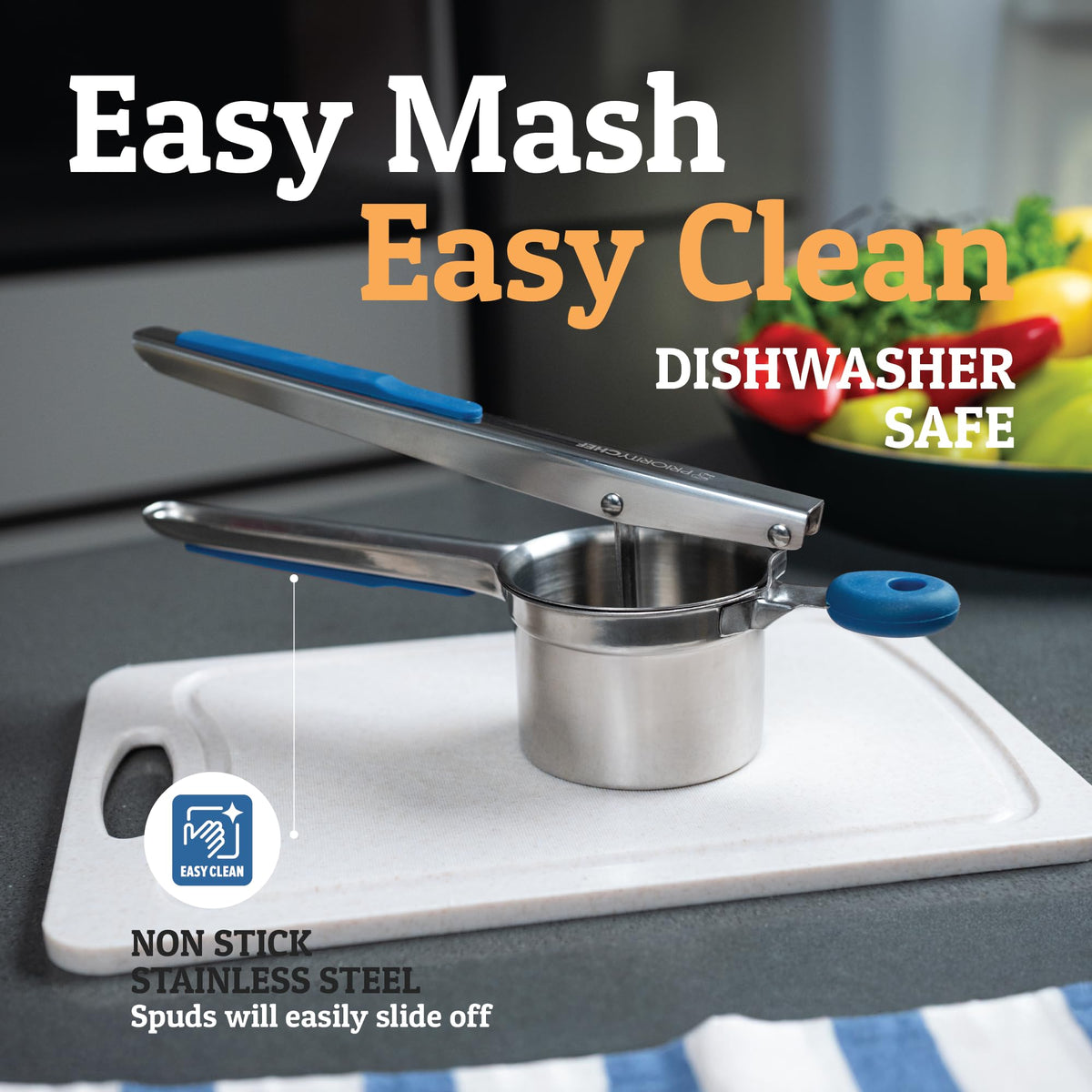 PriorityChef 3mm hole ricer delivers light, fluffy mash with minimal effort.