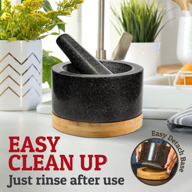 Priority Chef bamboo base detaches for easy cleaning and stable surface.