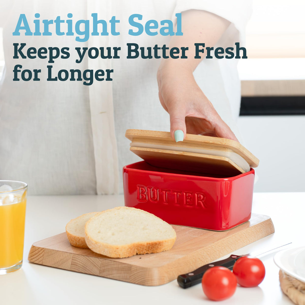 PriorityChef butter dish with airtight bamboo lid preserves freshness