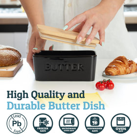 PriorityChef bamboo-lid butter dish with airtight seal preserves butter freshness.