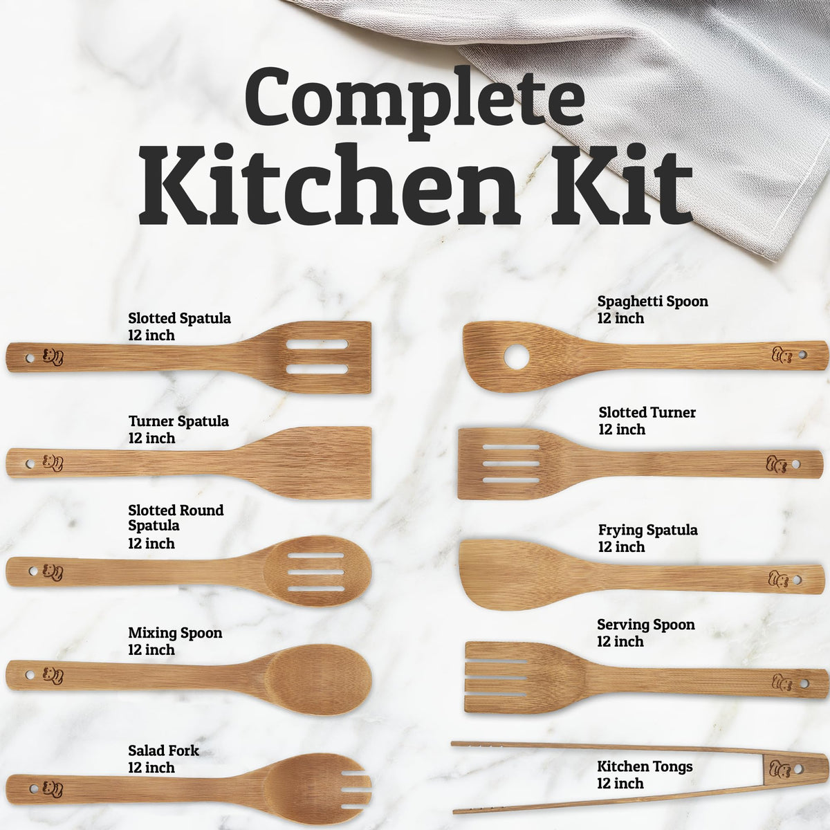 Priority Chef bamboo spatula and solid spoon for gentle, non-scratch cookware use; hand wash.