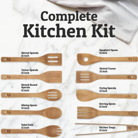 Priority Chef bamboo spatula and solid spoon for gentle, non-scratch cookware use; hand wash.