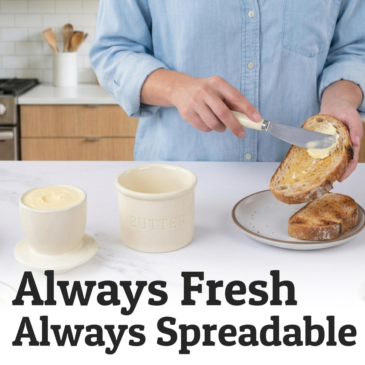 Priority Chef butter keeper fits 1 and 1/3 sticks for daily use.