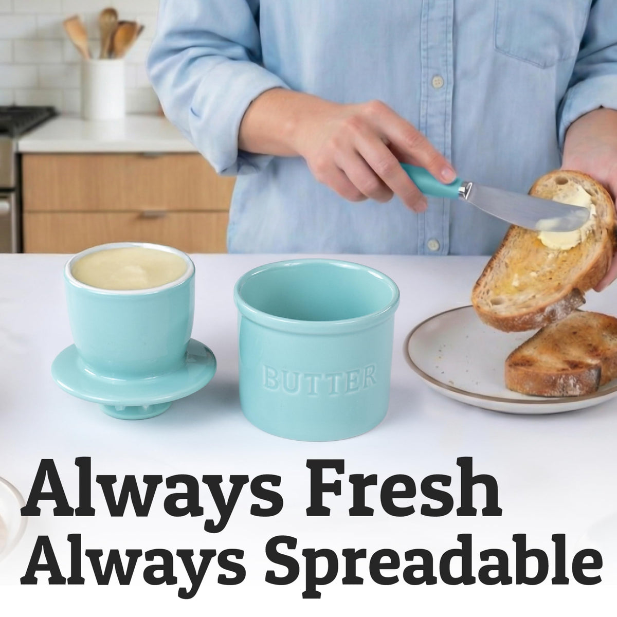 Priority Chef butter crock sized for 1 and 1/3 sticks, ideal daily use.