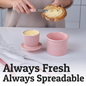 Priority Chef butter crock near sink ensures easy access for spreading.