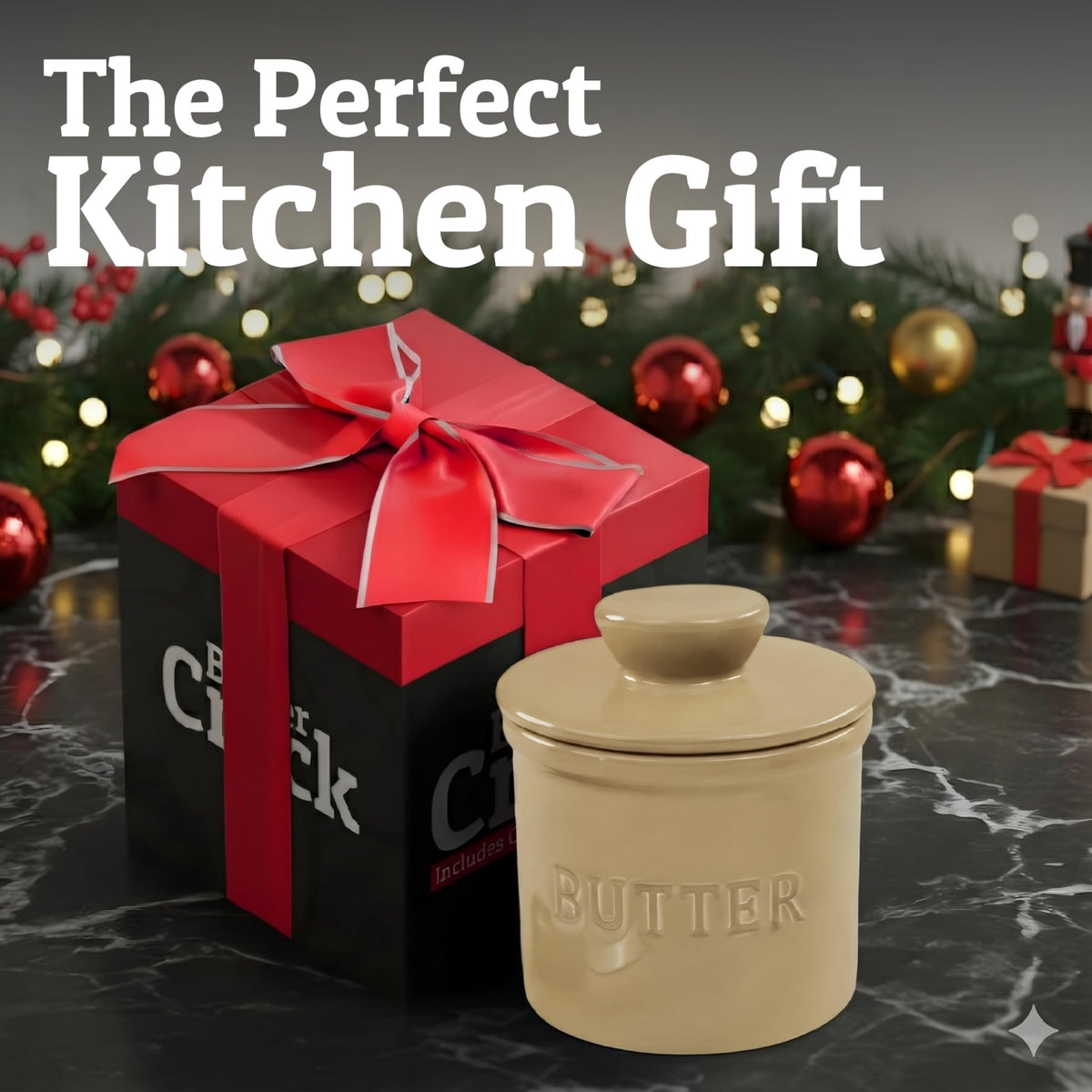 Priority Chef khaki butter crock complements modern kitchens.