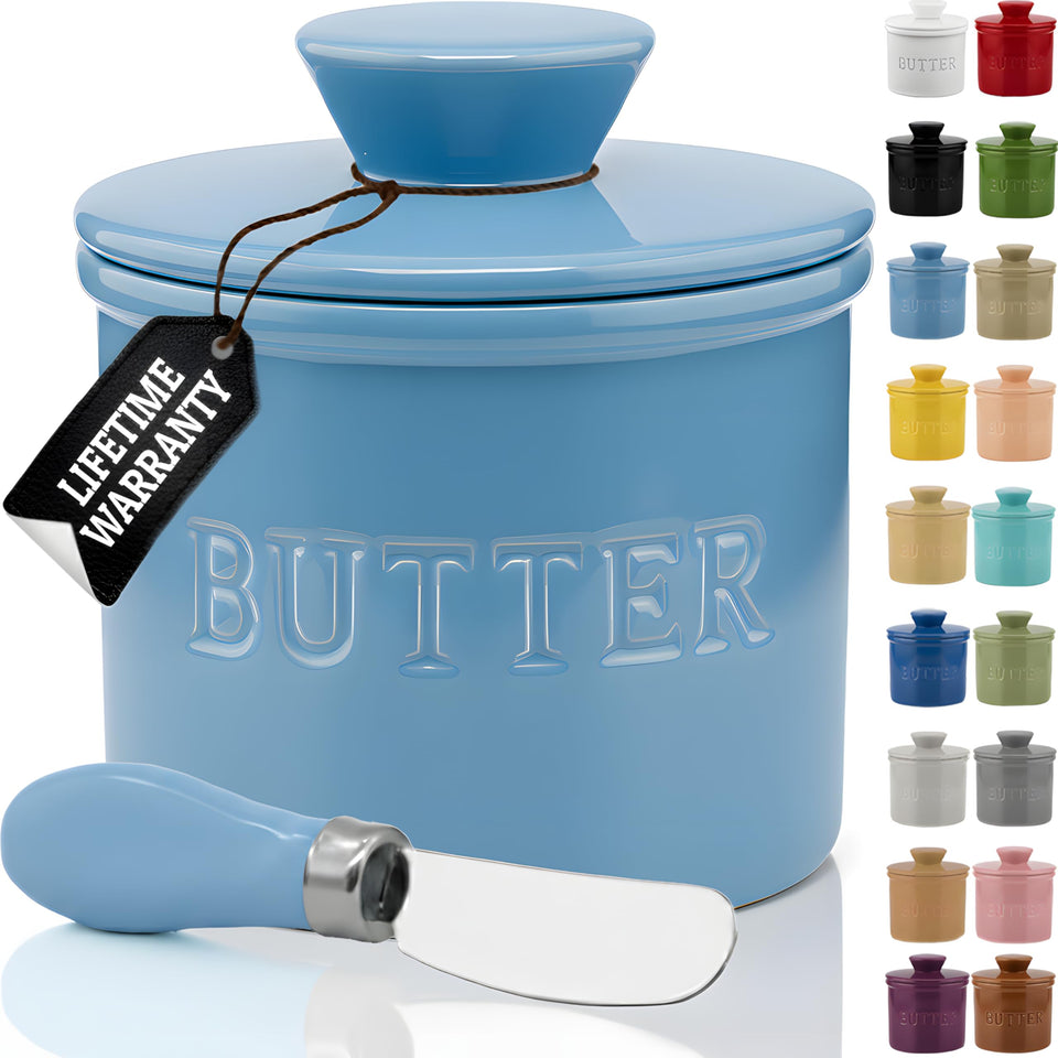 Priority Chef butter crock with lid and water line preserves freshness