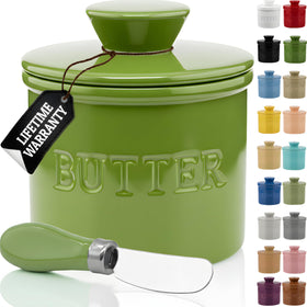 Priority Chef butter crock with lid and water line keeps butter fresh and spreadable on the counter