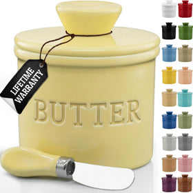 Priority Chef butter crock with lid and water seal preserves freshness on the counter.