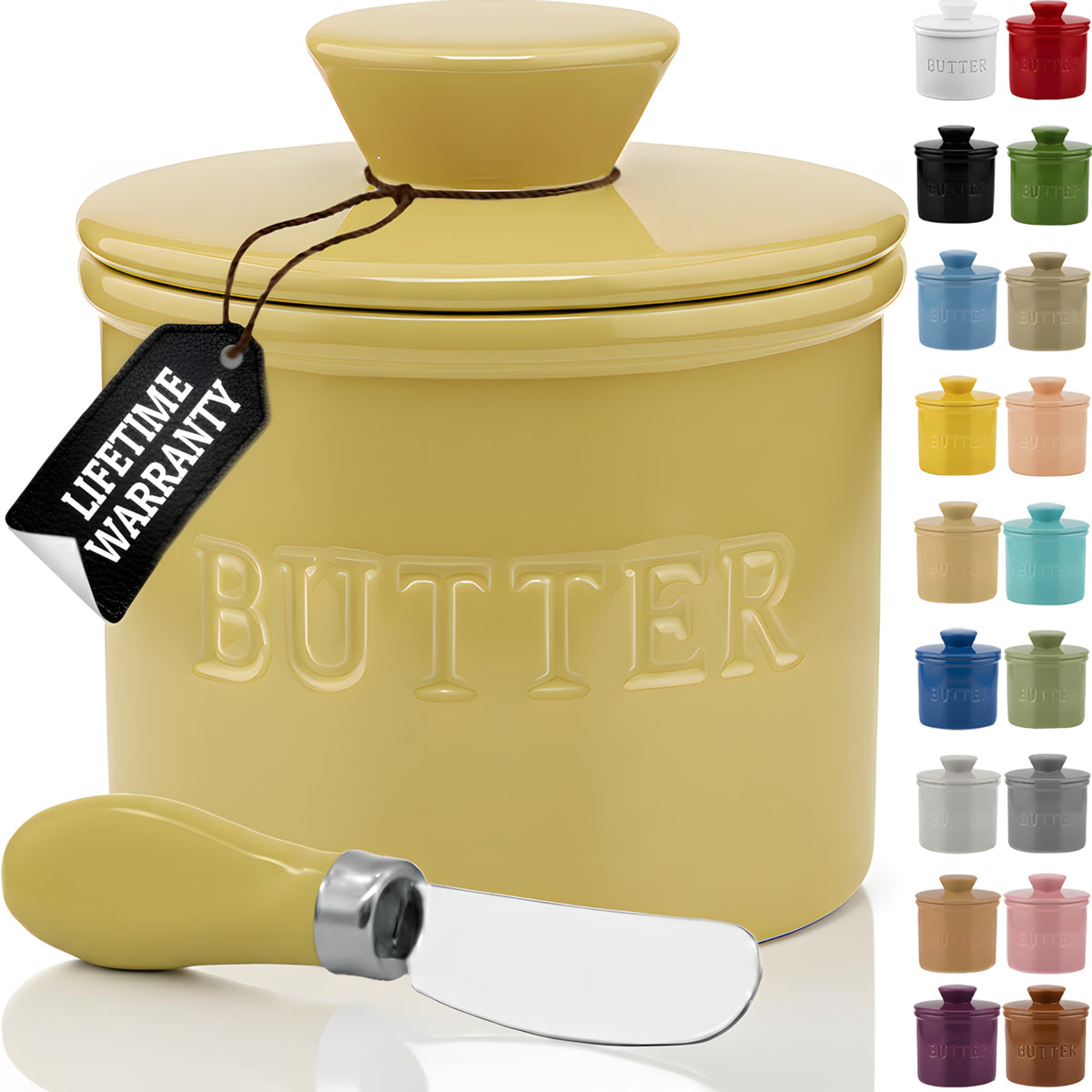 Priority Chef butter crock with lid and water line ensures counter-fresh butter.