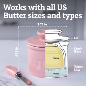 Priority Chef butter crock on counter fits one and one-third sticks.
