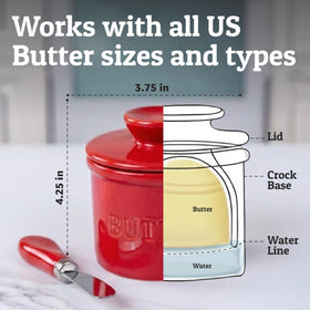 Priority Chef butter crock side angle showcases easy access for quick spreading.