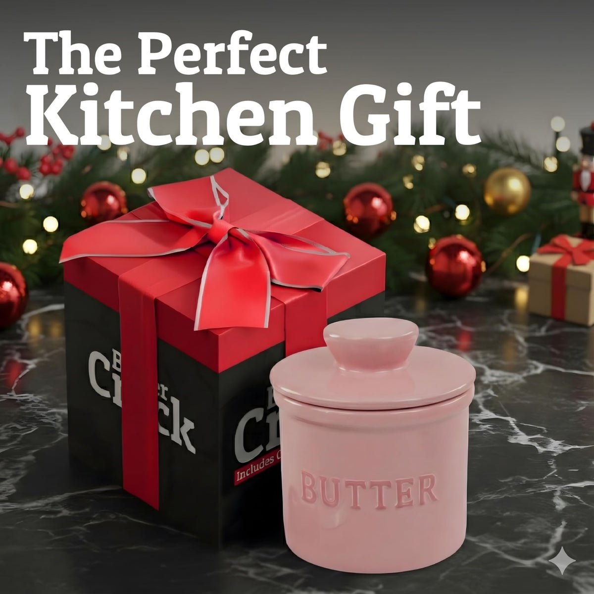 Priority Chef counter butter crock keeps butter spreadable for quick use.