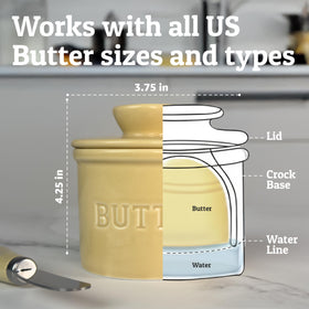 Top view shows water seal in Priority Chef butter crock preserving freshness.