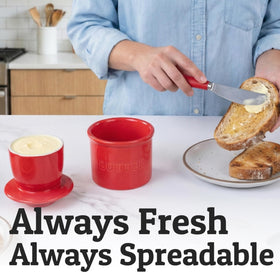 Priority Chef butter crock top view emphasizes compact size perfect for 1 and 1/3 sticks.