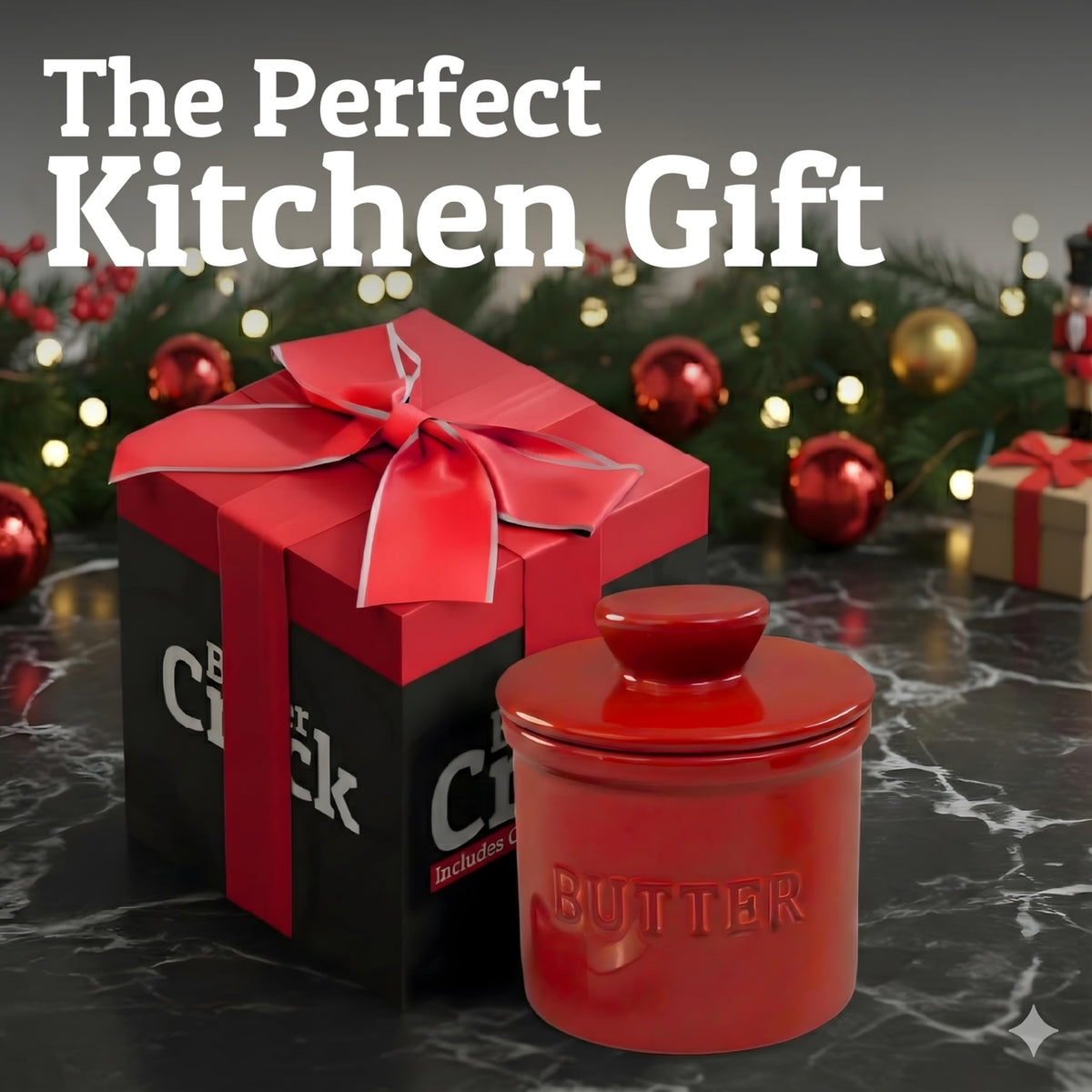 Priority Chef butter crock water-seal closeup demonstrates airtight freshness on display.
