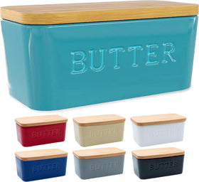 Priority Chef butter dish with lid in turquoise, keeps butter fresh on the counter.