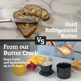 Priority Chef ceramic butter dish closeup with glossy finish highlights durable, chip-resistant construction.