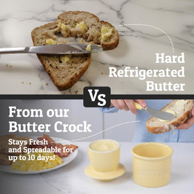 Priority Chef ceramic butter dish on countertop with glossy finish complements kitchen decor.