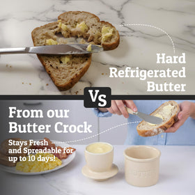 Priority Chef ceramic butter dish on countertop with glossy finish.