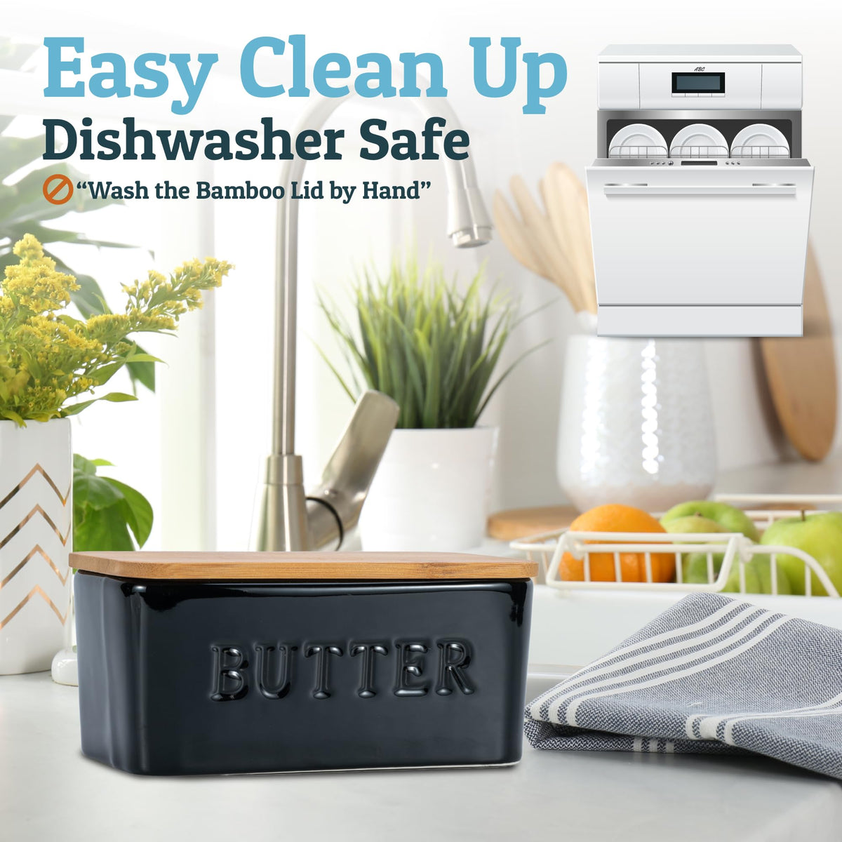 PriorityChef ceramic butter dish interior design prevents sticking and makes cleaning easy.
