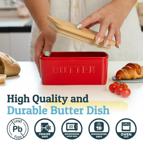PriorityChef ceramic butter dish in red enhances countertop style