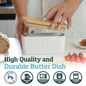 PriorityChef ceramic butter dish in white for clean kitchen counter display.