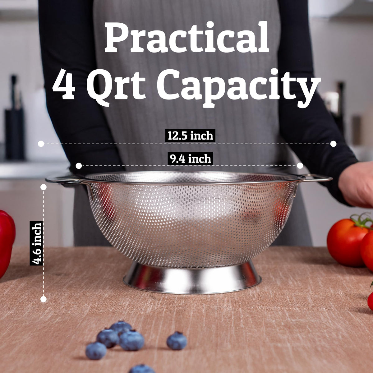 Dishwasher-safe Priority Chef colander for quick cleanup after cooking