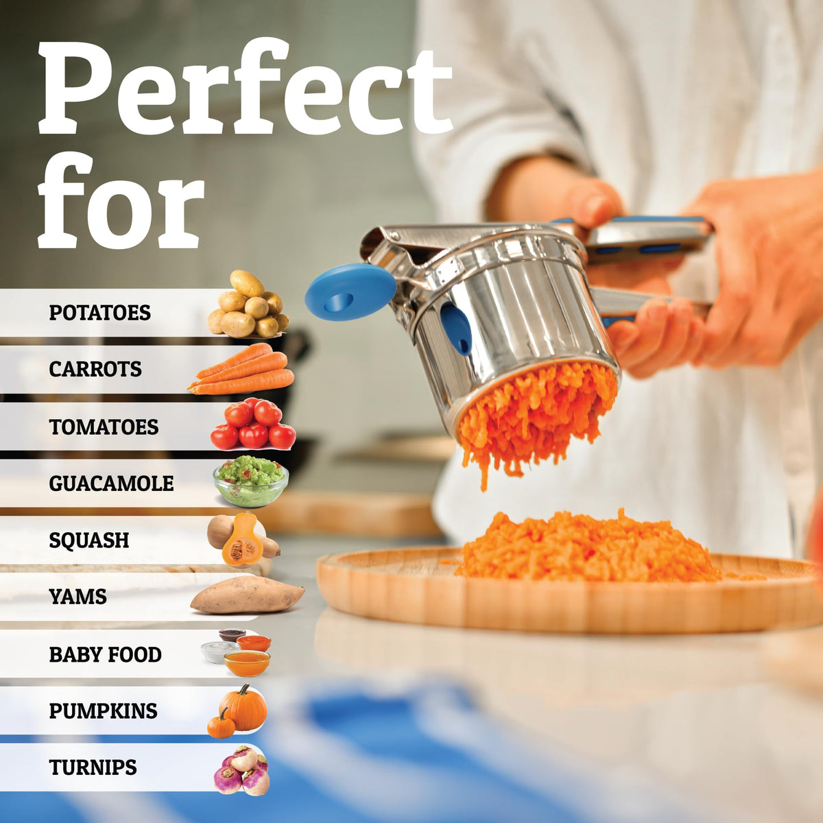 PriorityChef dishwasher-safe ricer simplifies cleanup after meals.