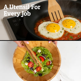 Priority Chef easy-clean bamboo utensils resist staining and odors; hand wash after use.