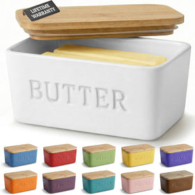 PriorityChef extra-large butter dish with lid on, keeps butter fresh and easy to scoop.