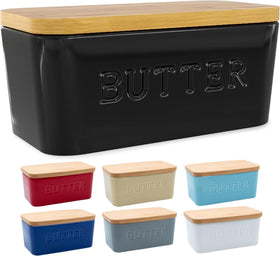 PriorityChef extra large butter dish with lid on counter keeps sticks within reach.