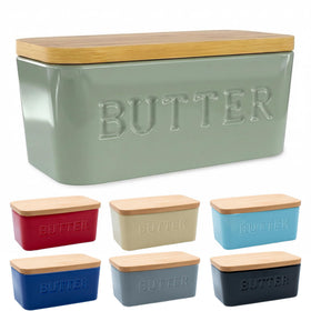 Priority Chef extra-large butter dish in sage green on the counter for easy access