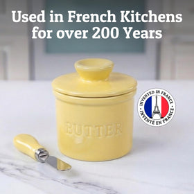 Priority Chef water-sealed butter crock protects butter from dust and insects.