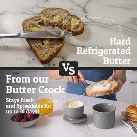 Priority Chef French butter crock with lid off reveals creamy texture for easy spreading